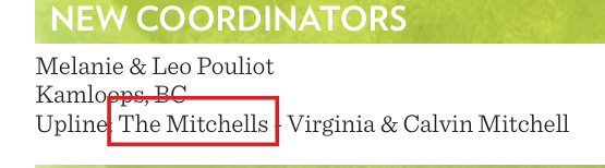 Virginia Mitchell named in Shaklee Canada's BRAVO newsletter, September 2014, page 1