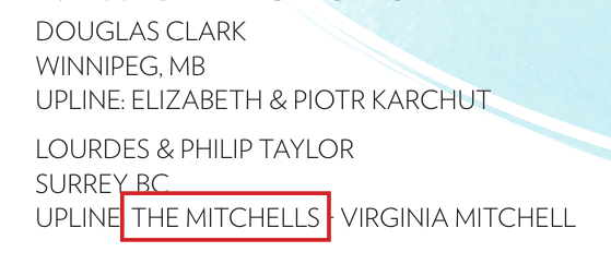 Virginia Mitchell named in Shaklee Canada's BRAVO newsletter, October 2018, page 1